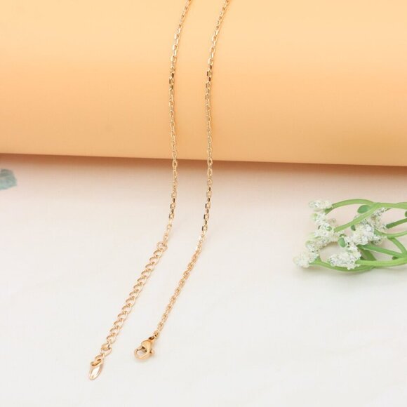 Rose Gold Necklace with Blue Stone Center & Adjustable Chain, XPNL0401 - Picture 8 of 12